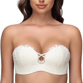 Wingslove Women's Strapless Lace Bra Push Up Wirefree Bras Multi-Way Convertible Straps Padded Support Plus Size