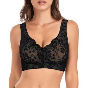 WOWENY Front Button Closure Bras for Older Women Convenient Lace Wireless Seamless Comfort Post Surgical Mastectomy Bra