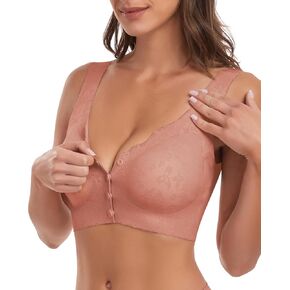 WOWENY Front Button Closure Bras for Older Women Convenient Lace Wireless Seamless Comfort Post Surgical Mastectomy Bra