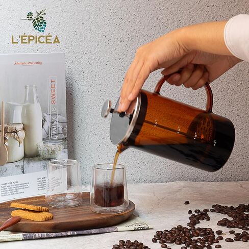 ماكينة صنع القهوة الفرنسية بالضغط من L'ÉPICÉA سعة 34 أونصة، ماكينة ضغط فرنسية، ماكينة ضغط القهوة، ماكينة صنع القهوة بالضغط الفرنسي من زجاج البورسليكات المقاوم للحرارة مع نظام 3 مرشحات ومكبس من الفولاذ المقاوم للصدأ in Saudi Arabia