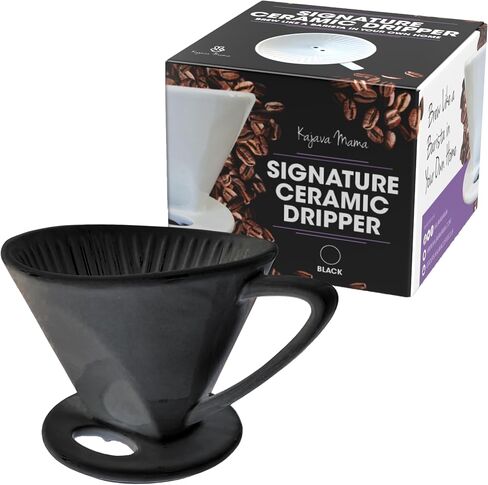 Pour Over Signature Coffee Dripper - Ceramic Slow Brewing Accessories for Home, Cafe, Restaurants - Easy Manual Brew Maker Gift - Strong Flavor Brewer - Black, 2 Small Hole Style in Saudi Arabia