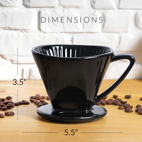 Pour Over Signature Coffee Dripper - Ceramic Slow Brewing Accessories for Home, Cafe, Restaurants - Easy Manual Brew Maker Gift - Strong Flavor Brewer - Black, 2 Small Hole Style in Saudi Arabia