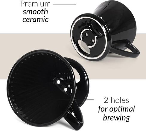 Pour Over Signature Coffee Dripper - Ceramic Slow Brewing Accessories for Home, Cafe, Restaurants - Easy Manual Brew Maker Gift - Strong Flavor Brewer - Black, 2 Small Hole Style in Saudi Arabia