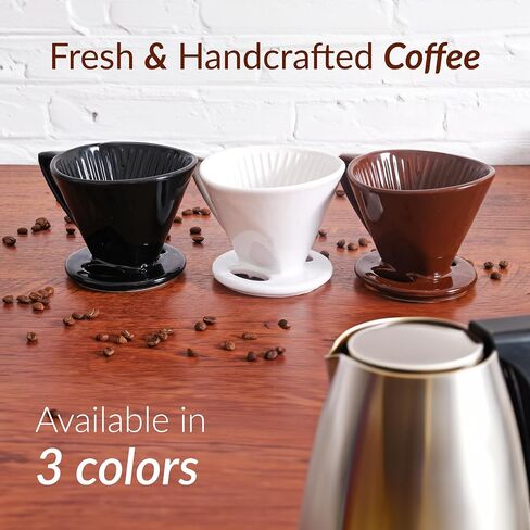 Pour Over Signature Coffee Dripper - Ceramic Slow Brewing Accessories for Home, Cafe, Restaurants - Easy Manual Brew Maker Gift - Strong Flavor Brewer - Black, 2 Small Hole Style in Saudi Arabia