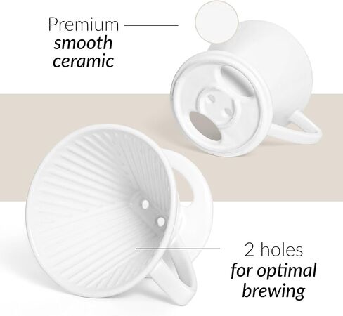 Pour Over Signature Coffee Dripper - Ceramic Slow Brewing Accessories for Home, Cafe, Restaurants - Easy Manual Brew Maker Gift - Strong Flavor Brewer - Black, 2 Small Hole Style in Saudi Arabia
