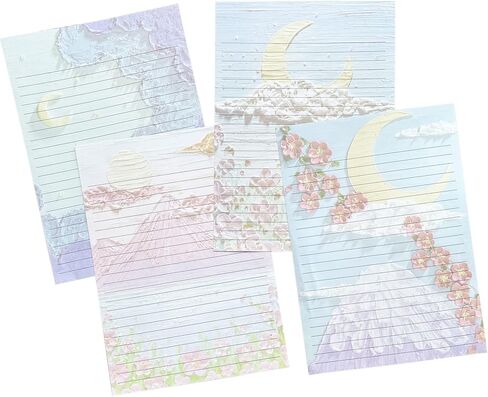 60 ورقة قرطاسية للكتابة مبطنة، تصميمات جميلة للقمر والزهور لكتابة الرسائل والملاحظات والدعوات والحرف اليدوية، 4 أنماط مختلفة (9.6 × 6.9 بوصة) in Kuwait