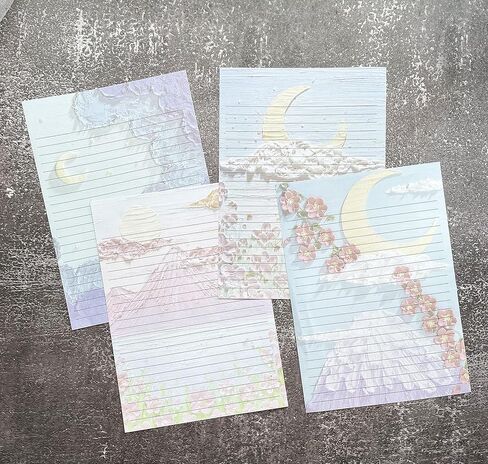 60 ورقة قرطاسية للكتابة مبطنة، تصميمات جميلة للقمر والزهور لكتابة الرسائل والملاحظات والدعوات والحرف اليدوية، 4 أنماط مختلفة (9.6 × 6.9 بوصة) in Kuwait