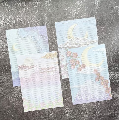 60 ورقة قرطاسية للكتابة مبطنة، تصميمات جميلة للقمر والزهور لكتابة الرسائل والملاحظات والدعوات والحرف اليدوية، 4 أنماط مختلفة (9.6 × 6.9 بوصة) in Kuwait