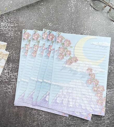 60 ورقة قرطاسية للكتابة مبطنة، تصميمات جميلة للقمر والزهور لكتابة الرسائل والملاحظات والدعوات والحرف اليدوية، 4 أنماط مختلفة (9.6 × 6.9 بوصة) in Kuwait