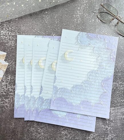 60 ورقة قرطاسية للكتابة مبطنة، تصميمات جميلة للقمر والزهور لكتابة الرسائل والملاحظات والدعوات والحرف اليدوية، 4 أنماط مختلفة (9.6 × 6.9 بوصة) in Kuwait