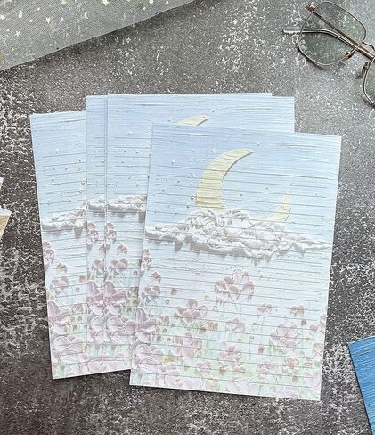 60 ورقة قرطاسية للكتابة مبطنة، تصميمات جميلة للقمر والزهور لكتابة الرسائل والملاحظات والدعوات والحرف اليدوية، 4 أنماط مختلفة (9.6 × 6.9 بوصة) in Kuwait