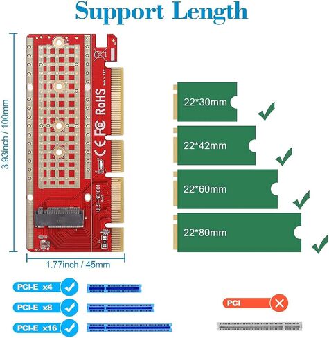 NVMe M.2 SSD to PCIe X4/X8/X16 Card with Aluminum Heat Sink, M.2 to PCIe NVMe SSD Adapter Card in Saudi Arabia