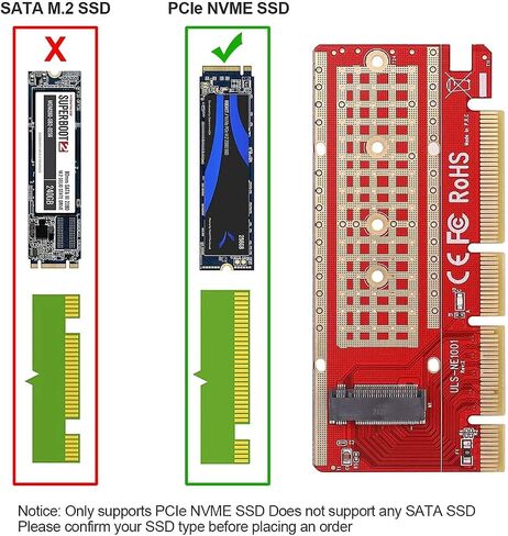 NVMe M.2 SSD to PCIe X4/X8/X16 Card with Aluminum Heat Sink, M.2 to PCIe NVMe SSD Adapter Card in Saudi Arabia