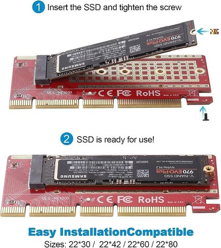 NVMe M.2 SSD to PCIe X4/X8/X16 Card with Aluminum Heat Sink, M.2 to PCIe NVMe SSD Adapter Card in Saudi Arabia