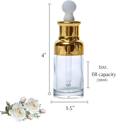 Luxury Clear Glass Dropper Bottles - Thick 1oz (30ml) Leakproof Eye Dropper Bottles for Essential Oils, Perfumes, Face Serums, Beauty & Personal Care, Tinctures, Travel (4-Set Silver) in Kuwait
