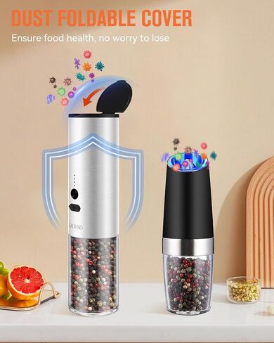 MOVNO Circuit Protection Electric Salt and Pepper Grinder Set With USB Rechargeable Adjustable Coarseness & LED Light, Large Capacity Automatic Electric Salt and Pepper Shakers Mill Set Refillable in Saudi Arabia