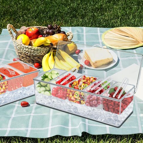 Chilled Condiment Caddy,Condiment Server with Lid,Condiment Organizer on Ice,5 Condiment Tray with lid for Fruit,Salad Parties, Chilled Serving in Saudi Arabia