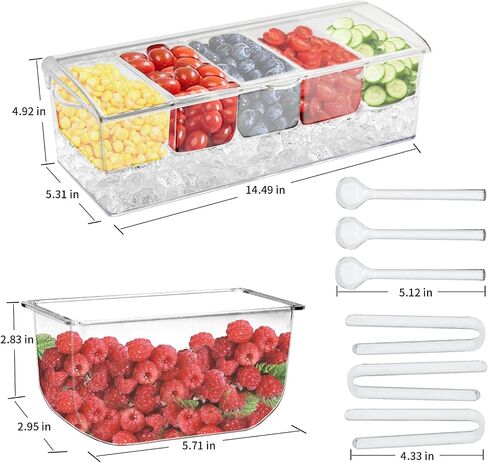 Chilled Condiment Caddy,Condiment Server with Lid,Condiment Organizer on Ice,5 Condiment Tray with lid for Fruit,Salad Parties, Chilled Serving in Saudi Arabia