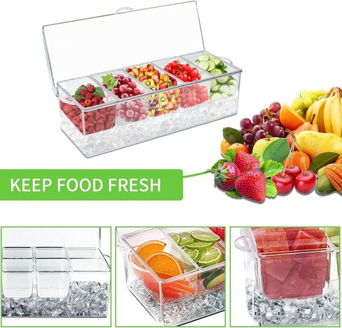 Chilled Condiment Caddy,Condiment Server with Lid,Condiment Organizer on Ice,5 Condiment Tray with lid for Fruit,Salad Parties, Chilled Serving in Saudi Arabia