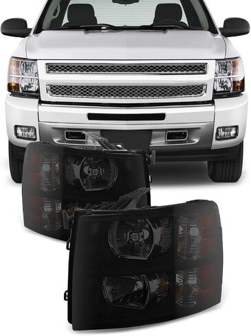 AKKON - من أجل 2007-2013 2014 Chevy Silverado استبدال زوج المصابيح الأمامية للسائق/الراكب، شعاع منخفض: H11، شعاع عالٍ: 9005، مجموعة مصابيح السيارة، غطاء من الكروم in Kuwait