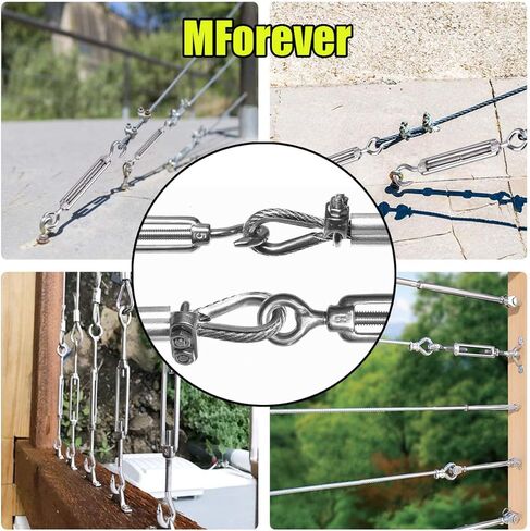 MFOREVER M5/M8/M10 304 خطاف من الفولاذ المقاوم للصدأ ووصلة ربط المقطورة خفيفة الوزن سلك حبل الشد (M8-4pcs) in Kuwait