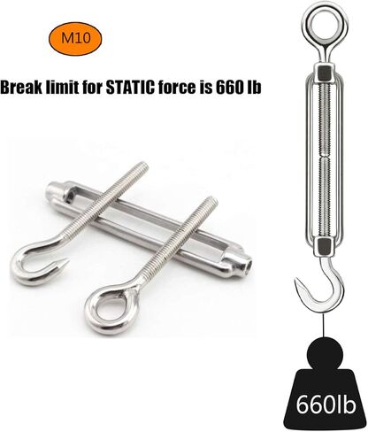 MFOREVER M5/M8/M10 304 خطاف من الفولاذ المقاوم للصدأ ووصلة ربط المقطورة خفيفة الوزن سلك حبل الشد (M8-4pcs) in Kuwait