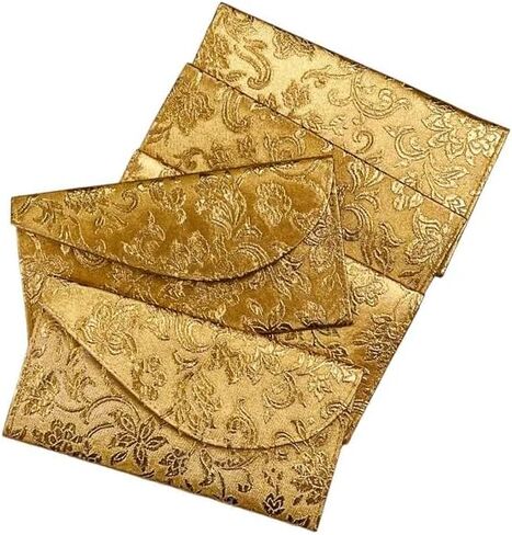 مظاريف قماش من الجلد الصناعي مصنوعة يدويًا باللون الذهبي من Shagun Leaf ومشبك بزر كبس وإغلاق مغلف هدية نقدية للنقود (عبوة من 5) لحفلات الزفاف الهندية/الخطوبة/ديوالي/عيد الميلاد/الذكرى السنوية in Saudi Arabia