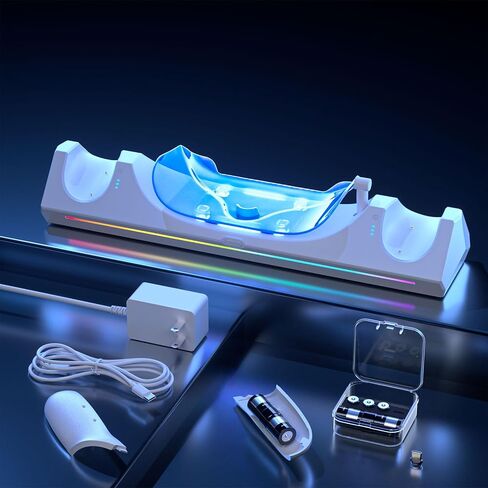 قاعدة شحن لـ Oculus Quest 2، محطة شحن VR مع إضاءة LED لـ Meta Quest 2 (يدعم حزام Elite مع البطارية)، مع بطاريتين قابلتين لإعادة الشحن بقدرة 2100 مللي أمبير في الساعة، وشاحن USB-C وكابل in Saudi Arabia