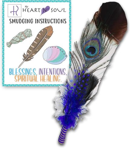 Smudge Feather, Turkey and Peacock, Unique Homecrafted Energy Cleansing Clearing Spiritual Practice House Smudging - Detailed Instructions for Beginners (Black/White) in Saudi Arabia