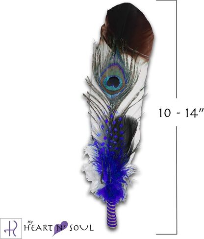 Smudge Feather, Turkey and Peacock, Unique Homecrafted Energy Cleansing Clearing Spiritual Practice House Smudging - Detailed Instructions for Beginners (Black/White) in Saudi Arabia