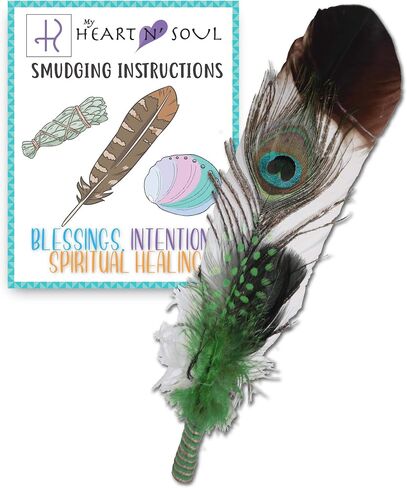 Smudge Feather, Turkey and Peacock, Unique Homecrafted Energy Cleansing Clearing Spiritual Practice House Smudging - Detailed Instructions for Beginners (Black/White) in Saudi Arabia