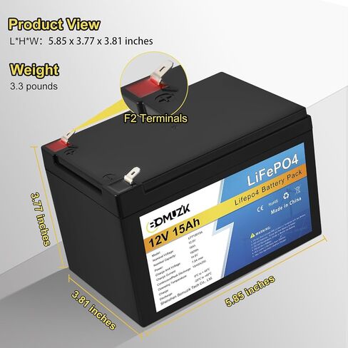 12V 15Ah LiFePO4 Battery, Rechargeable Deep Cycle Lithium Batteries Replace UB12120, EXP1212, 6FM12, LHR12-12, GPS12-12, ML15-12 NT12-15,F2 in Saudi Arabia
