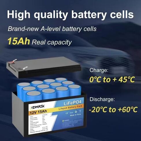 12V 15Ah LiFePO4 Battery, Rechargeable Deep Cycle Lithium Batteries Replace UB12120, EXP1212, 6FM12, LHR12-12, GPS12-12, ML15-12 NT12-15,F2 in Saudi Arabia
