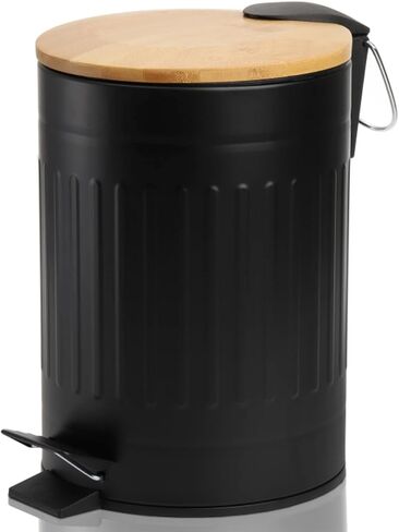 avla 2 لتر سلة المهملات الصغيرة، سلة مهملات سلة المهملات المعدنية بدواسة، حاوية قمامة مستديرة مع غطاء من الخيزران ودلو بطانة، سلة نفايات مدمجة للحمام والمكتب وغرفة النوم والمطبخ in Kuwait