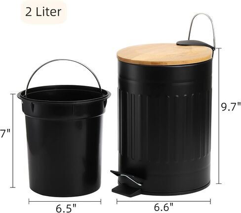 avla 2 لتر سلة المهملات الصغيرة، سلة مهملات سلة المهملات المعدنية بدواسة، حاوية قمامة مستديرة مع غطاء من الخيزران ودلو بطانة، سلة نفايات مدمجة للحمام والمكتب وغرفة النوم والمطبخ in Kuwait