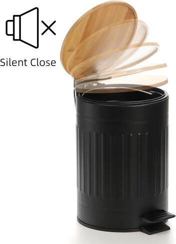 avla 2 لتر سلة المهملات الصغيرة، سلة مهملات سلة المهملات المعدنية بدواسة، حاوية قمامة مستديرة مع غطاء من الخيزران ودلو بطانة، سلة نفايات مدمجة للحمام والمكتب وغرفة النوم والمطبخ in Kuwait