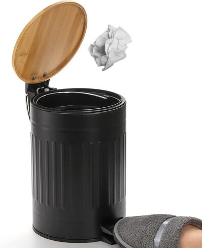 avla 2 لتر سلة المهملات الصغيرة، سلة مهملات سلة المهملات المعدنية بدواسة، حاوية قمامة مستديرة مع غطاء من الخيزران ودلو بطانة، سلة نفايات مدمجة للحمام والمكتب وغرفة النوم والمطبخ in Kuwait