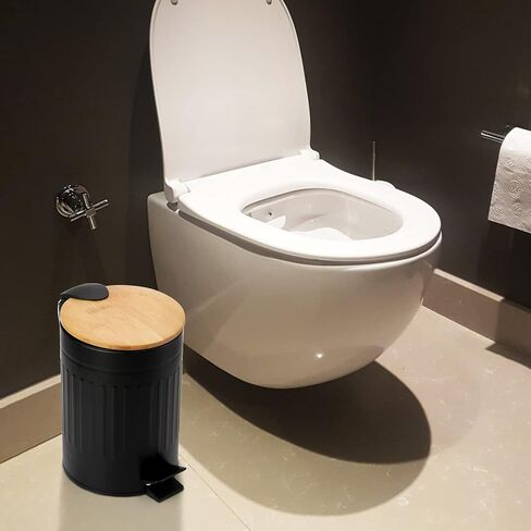 avla 2 لتر سلة المهملات الصغيرة، سلة مهملات سلة المهملات المعدنية بدواسة، حاوية قمامة مستديرة مع غطاء من الخيزران ودلو بطانة، سلة نفايات مدمجة للحمام والمكتب وغرفة النوم والمطبخ in Kuwait