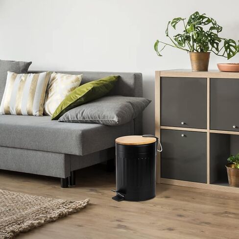 avla 2 لتر سلة المهملات الصغيرة، سلة مهملات سلة المهملات المعدنية بدواسة، حاوية قمامة مستديرة مع غطاء من الخيزران ودلو بطانة، سلة نفايات مدمجة للحمام والمكتب وغرفة النوم والمطبخ in Kuwait