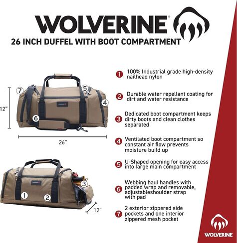 WOLVERINE 26" Duffel with Ventilated Boot Compartment, Water & Dirt Resistant in Saudi Arabia