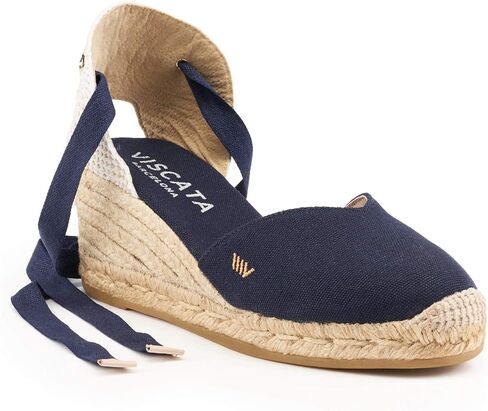 صنادل نسائية VISCATA Gava Canvas Wedge مصنوعة يدويًا بكعب 2 ½ بوصة مع قماش قطني مسامي على شكل حرف V ونعل أوسط من الجوت الطبيعي بنسبة 100% لجميع المناسبات غير الرسمية in Kuwait