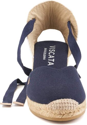 صنادل نسائية VISCATA Gava Canvas Wedge مصنوعة يدويًا بكعب 2 ½ بوصة مع قماش قطني مسامي على شكل حرف V ونعل أوسط من الجوت الطبيعي بنسبة 100% لجميع المناسبات غير الرسمية in Kuwait