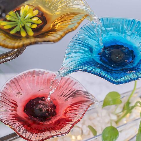 crapelles Tabletop Waterfall Indoor Fountain, for Home Office Landscape Decor fengshui Gift, Design Element Yellow Blue red Tricolor Glass Flower Modern Zen in Kuwait