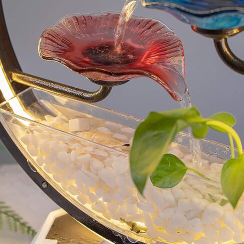 crapelles Tabletop Waterfall Indoor Fountain, for Home Office Landscape Decor fengshui Gift, Design Element Yellow Blue red Tricolor Glass Flower Modern Zen in Kuwait