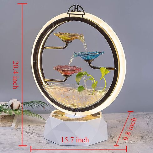 crapelles Tabletop Waterfall Indoor Fountain, for Home Office Landscape Decor fengshui Gift, Design Element Yellow Blue red Tricolor Glass Flower Modern Zen in Kuwait