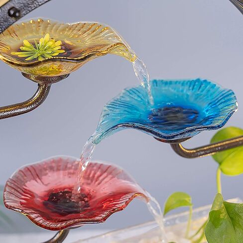 crapelles Tabletop Waterfall Indoor Fountain, for Home Office Landscape Decor fengshui Gift, Design Element Yellow Blue red Tricolor Glass Flower Modern Zen in Kuwait