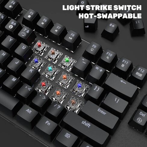 لوحة مفاتيح ميكانيكية للألعاب - 104 مفتاحًا بمفتاح Light Strike Switch، لوحة مفاتيح كمبيوتر مكتبية تمامًا - إضاءة خلفية LED RGB متعددة الألوان - لوحة مفاتيح كمبيوتر محمول مريحة سلكية USB لأجهزة الكمبيوتر/Windows/Mac Gamer in Kuwait