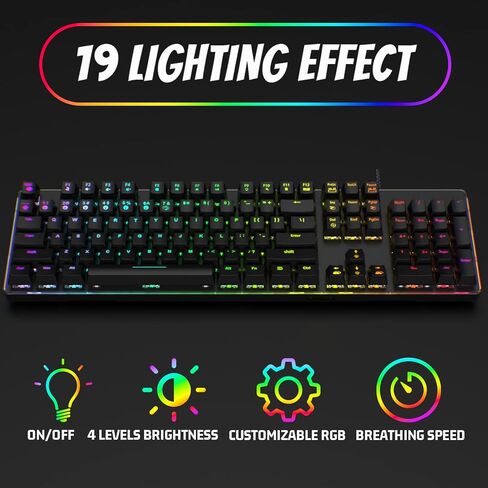 لوحة مفاتيح ميكانيكية للألعاب - 104 مفتاحًا بمفتاح Light Strike Switch، لوحة مفاتيح كمبيوتر مكتبية تمامًا - إضاءة خلفية LED RGB متعددة الألوان - لوحة مفاتيح كمبيوتر محمول مريحة سلكية USB لأجهزة الكمبيوتر/Windows/Mac Gamer in Kuwait