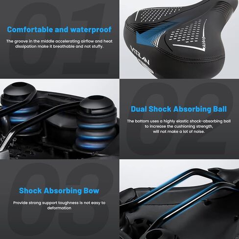 VITILAN Comfortable Bike Seat, Bicycle Seat for Men & Women with Dual Shock Absorbing Ball, Waterproof Bicycle Saddle Universal Replacement Fit for Cycling Bikes in Saudi Arabia