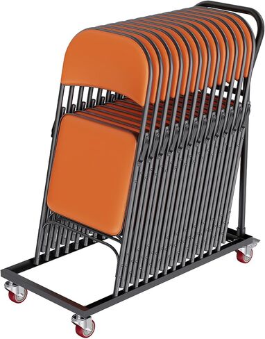 VEVOR Folding Chair Dolly, 39"L x 21"W x 42.9"H L-Shaped Steel Vertical Storage Cart, Multi-Function Chair Cart with 4 Casters 12 Chairs Capacity for Flat Stacking Plastic Resin & Wood Chairs, Black in Saudi Arabia